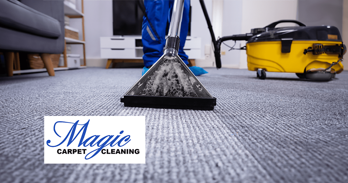 A carpet cleaning company logo next to a vacuum.